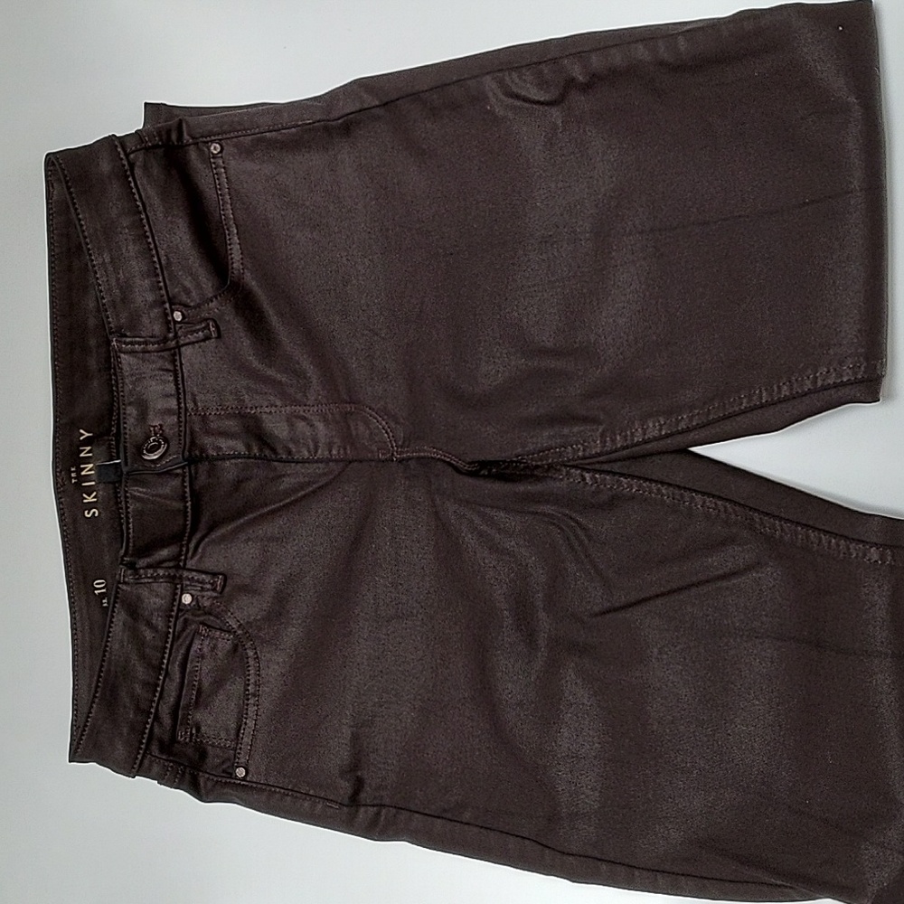 WHBM Coated Brown Skinny Ankle Jeans